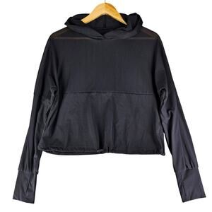 BUFFBUNNY WOMENS ESCANDALA PULLOVER BLACK DIAMOND MESH HOODED CROPTOP SIZE SMALL